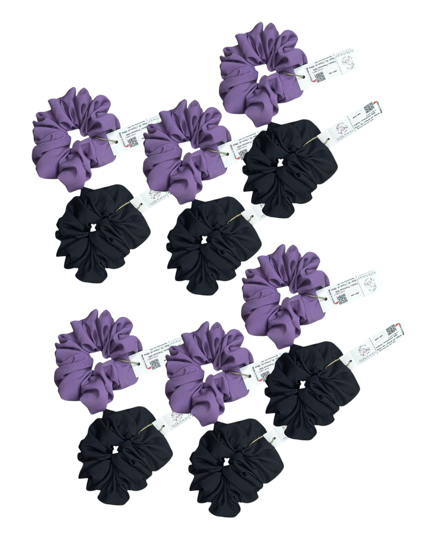 SilkSway by Yaari Collections Premium Satin Oversized Scrunchies Combo – Black & Purple Soft, Stylish & Gentle on Hair – Ideal for College Girls & Working Women