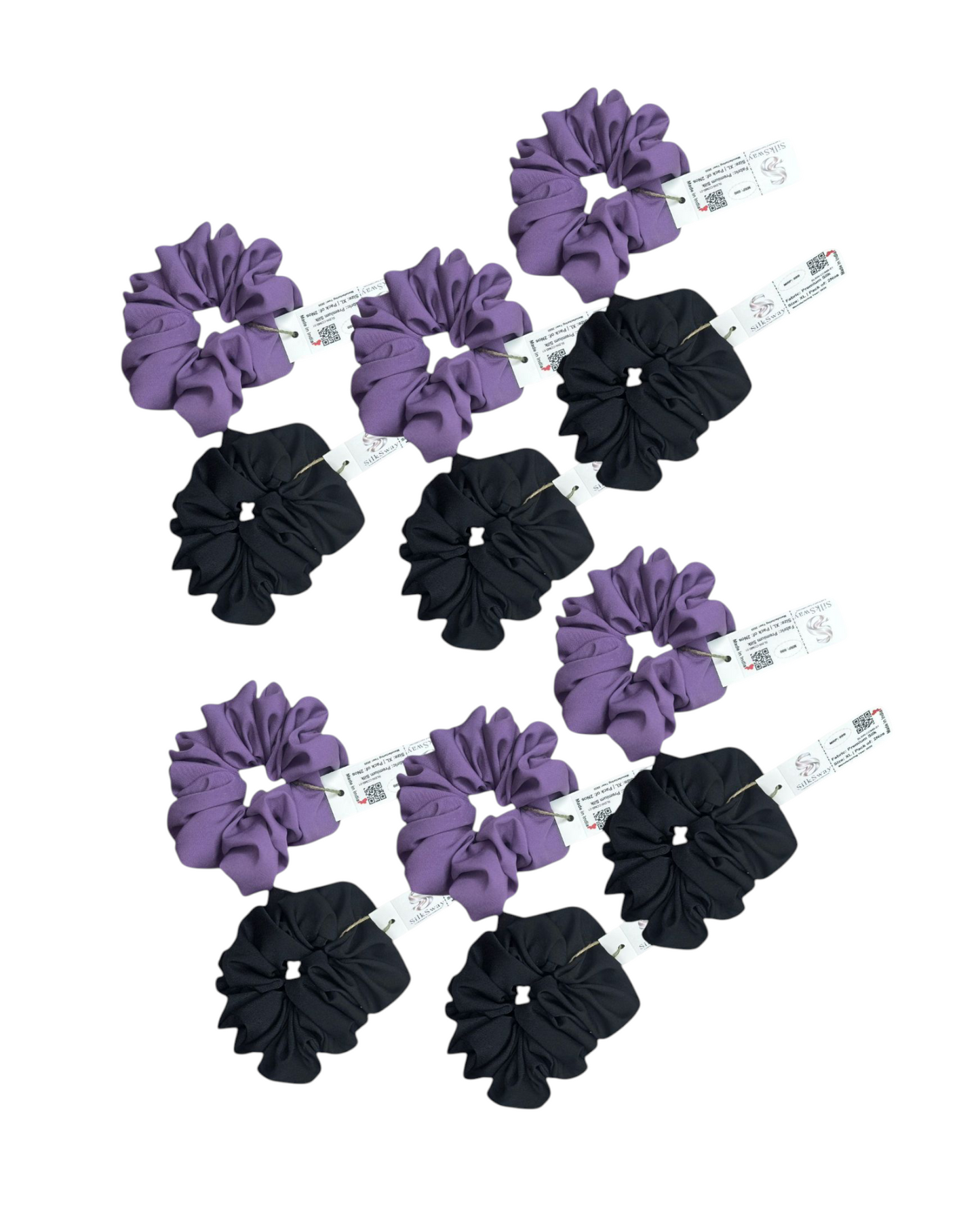 SilkSway by Yaari Collections Premium Satin Oversized Scrunchies Combo – Black & Purple Soft, Stylish & Gentle on Hair – Ideal for College Girls & Working Women