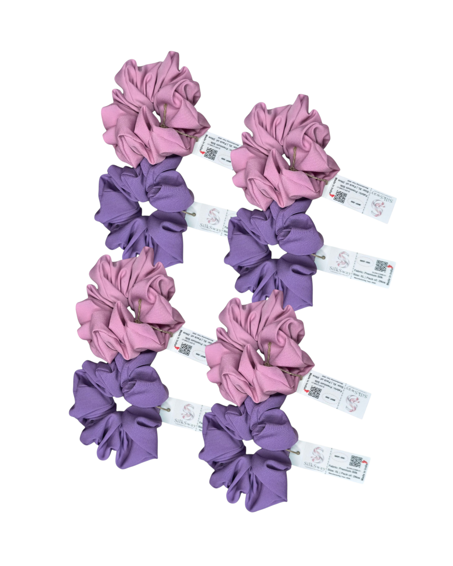 SilkSway by Yaari Collections Premium Satin Oversized Scrunchies Combo – Pink & Purple Soft, Stylish & Gentle on Hair – Ideal for College Girls & Working Women