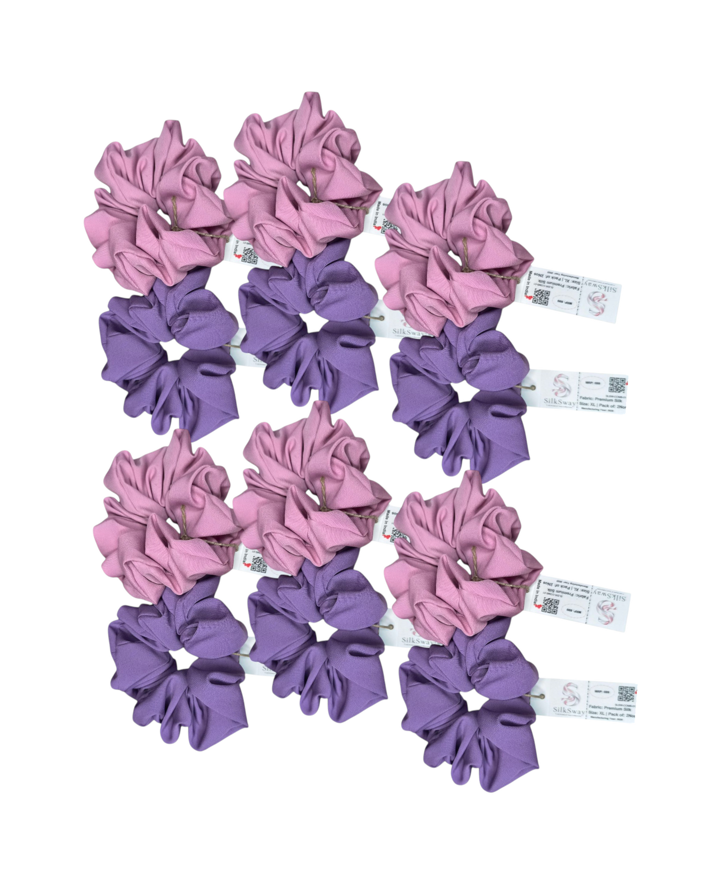 SilkSway by Yaari Collections Premium Satin Oversized Scrunchies Combo – Pink & Purple Soft, Stylish & Gentle on Hair – Ideal for College Girls & Working Women