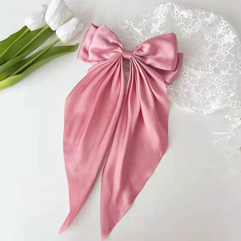 SilkSway by Yaari Collections – Pack of 6 Elegant Satin Bow Hair Clips for Women & Girls | Premium Fabric | Large Hair Accessories for All Occasions