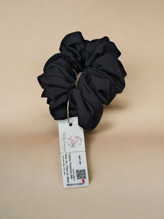 SilkSway by Yaari Collections Premium Satin Oversized Scrunchies Combo – Black & Purple Soft, Stylish & Gentle on Hair – Ideal for College Girls & Working Women