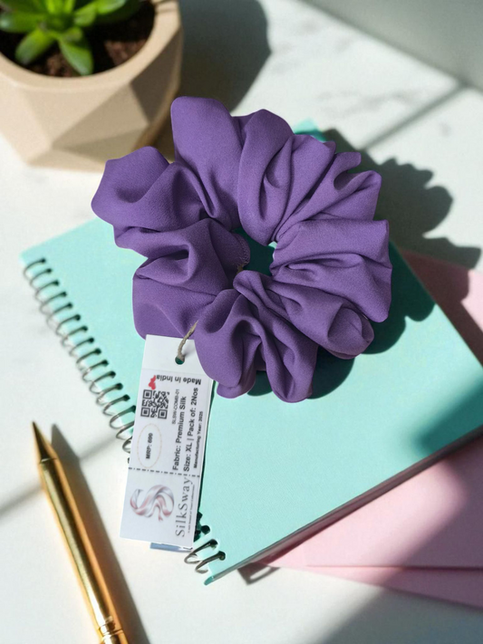 SilkSway by Yaari Collections Premium Satin Oversized Scrunchies Combo – Pink & Purple Soft, Stylish & Gentle on Hair – Ideal for College Girls & Working Women