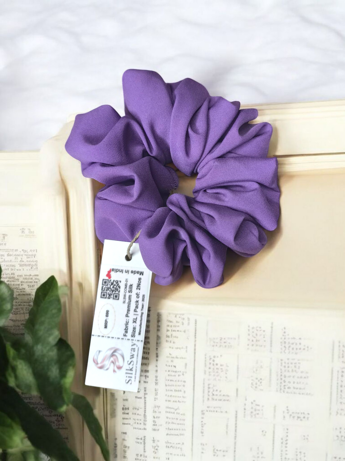 SilkSway Purple XL Scrunchies | Premium Silk Satin Scrunchies | XL
