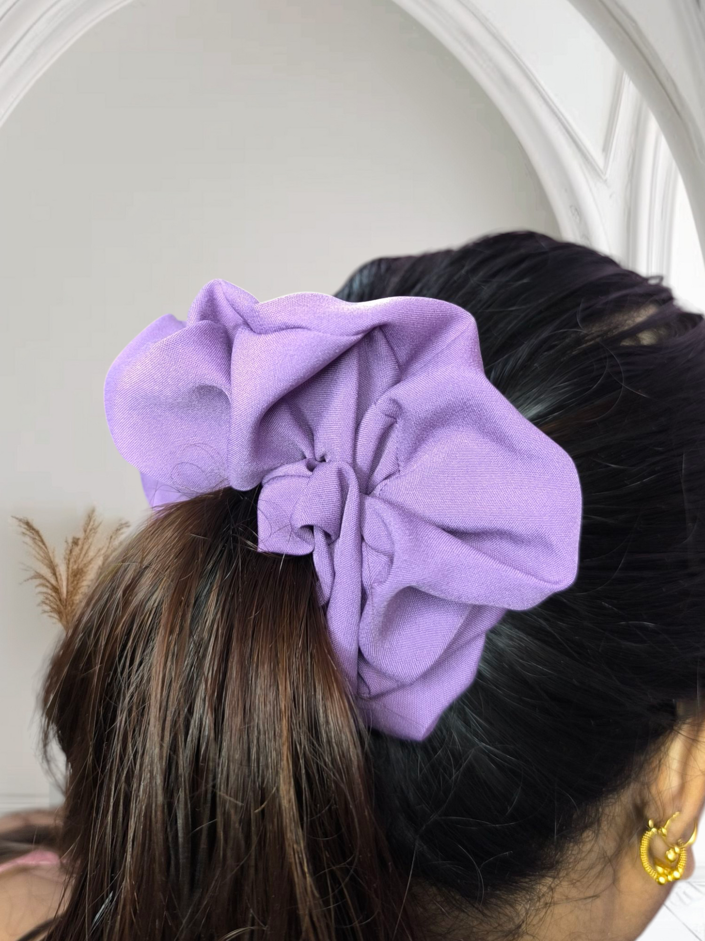 SilkSway Pack of 3 Premium XL Scrunchies – Black, Pink & Purple | Soft & Stretchable Hair Ties for Women & Girls