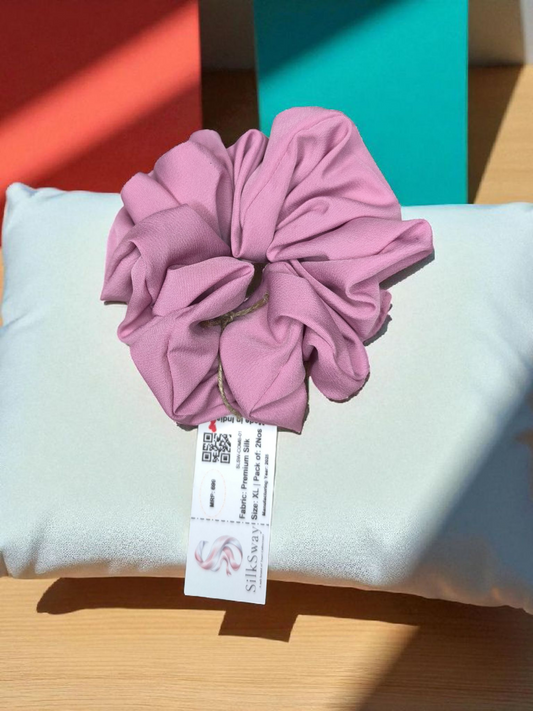 SilkSway Pink XL Scrunchies | Premium Silk Satin Scrunchies | XL