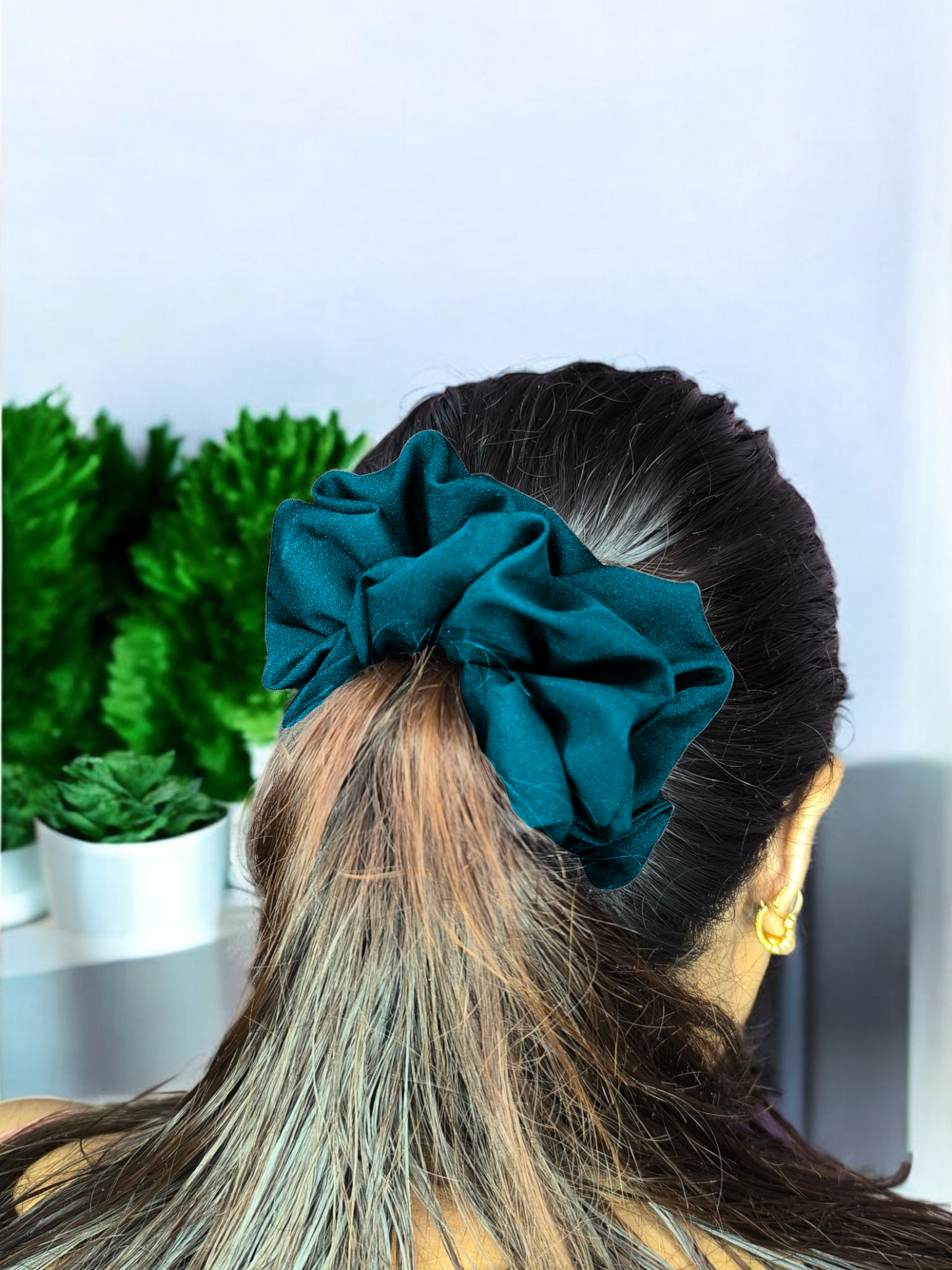 SilkSway Premium Satin Scrunchie – Teal (XL)
