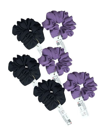 SilkSway by Yaari Collections Premium Satin Oversized Scrunchies Combo – Black & Purple Soft, Stylish & Gentle on Hair – Ideal for College Girls & Working Women