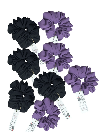 SilkSway by Yaari Collections Premium Satin Oversized Scrunchies Combo – Black & Purple Soft, Stylish & Gentle on Hair – Ideal for College Girls & Working Women
