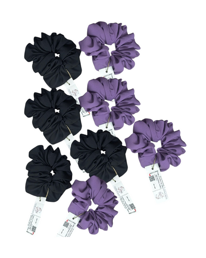 SilkSway by Yaari Collections Premium Satin Oversized Scrunchies Combo – Black & Purple Soft, Stylish & Gentle on Hair – Ideal for College Girls & Working Women
