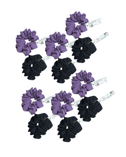 SilkSway by Yaari Collections Premium Satin Oversized Scrunchies Combo – Black & Purple Soft, Stylish & Gentle on Hair – Ideal for College Girls & Working Women