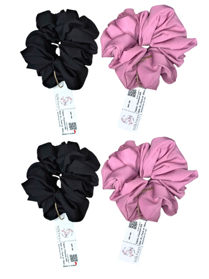 SilkSway by Yaari Collections Premium Satin Oversized Scrunchies Combo – Black & Pink Soft, Stylish & Gentle on Hair – Ideal for College Girls & Working Women