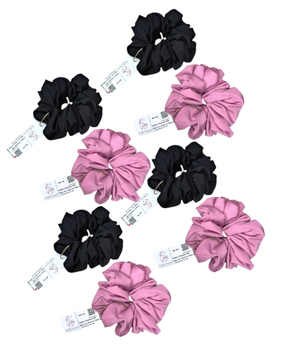 SilkSway by Yaari Collections Premium Satin Oversized Scrunchies Combo – Black & Pink Soft, Stylish & Gentle on Hair – Ideal for College Girls & Working Women