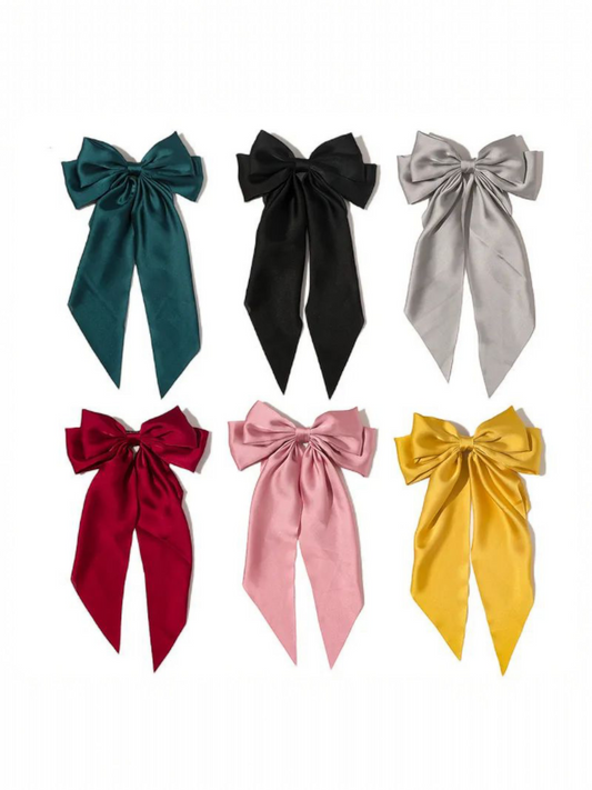 SilkSway by Yaari Collections – Pack of 6 Elegant Satin Bow Hair Clips for Women & Girls | Premium Fabric | Large Hair Accessories for All Occasions
