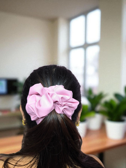 SilkSway by Yaari Collections Premium Satin Oversized Scrunchies Combo – Black & Pink Soft, Stylish & Gentle on Hair – Ideal for College Girls & Working Women