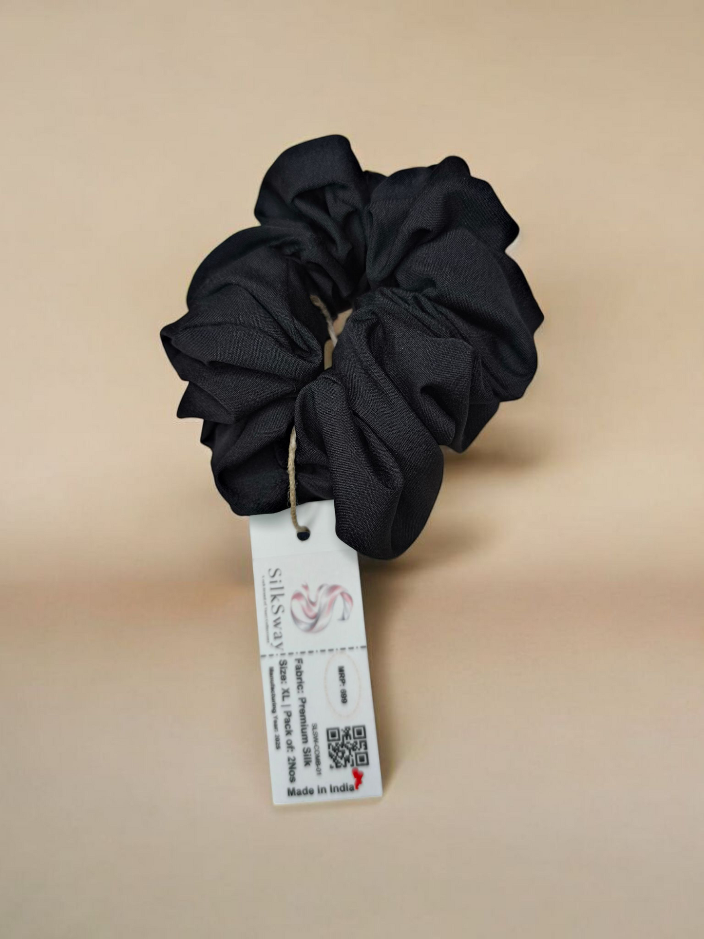 SilkSway by Yaari Collections Premium Satin Oversized Scrunchies Combo – Black & Pink Soft, Stylish & Gentle on Hair – Ideal for College Girls & Working Women