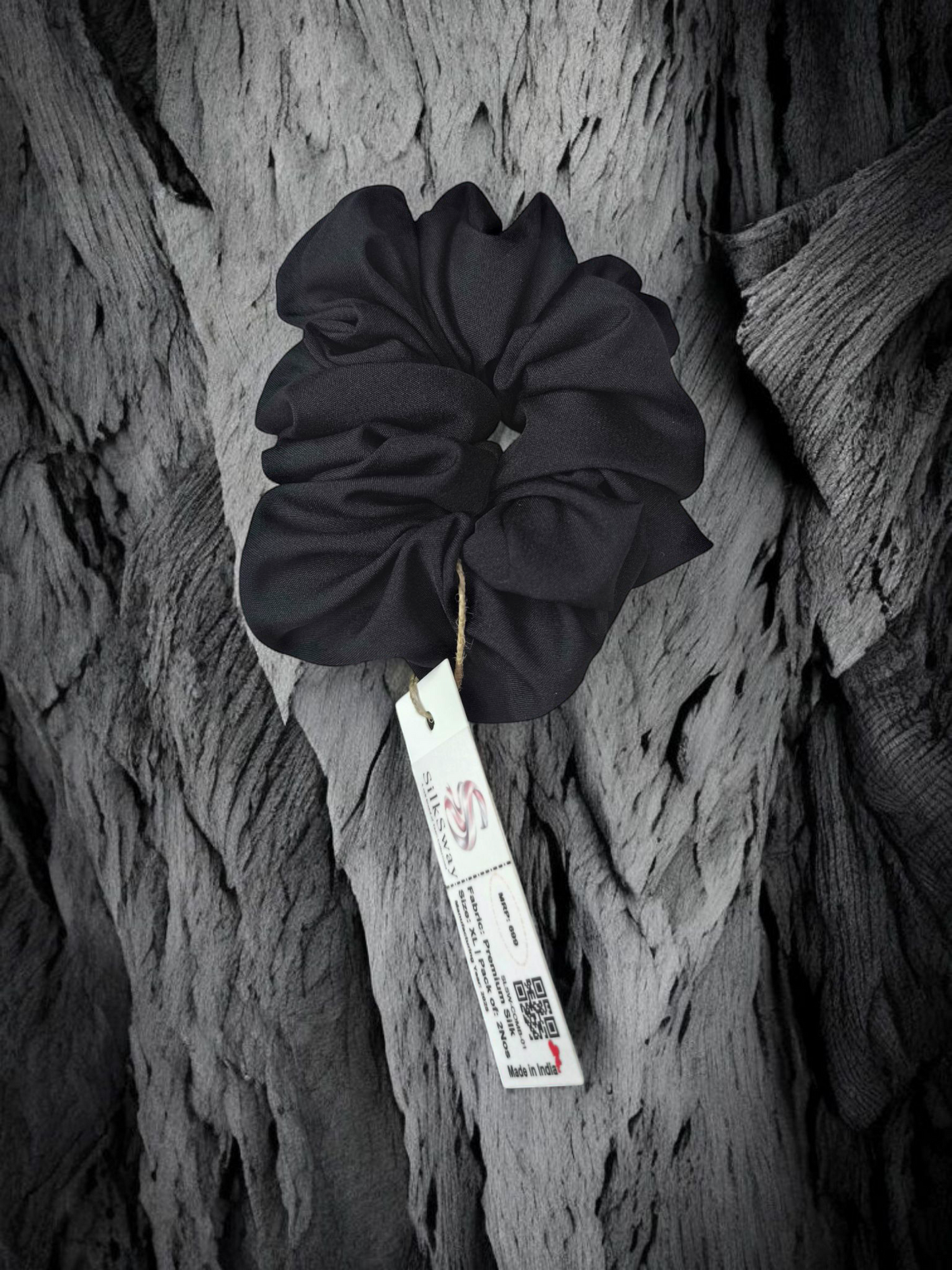 SilkSway Black XL Scrunchies | Premium Silk Satin Scrunchies | XL