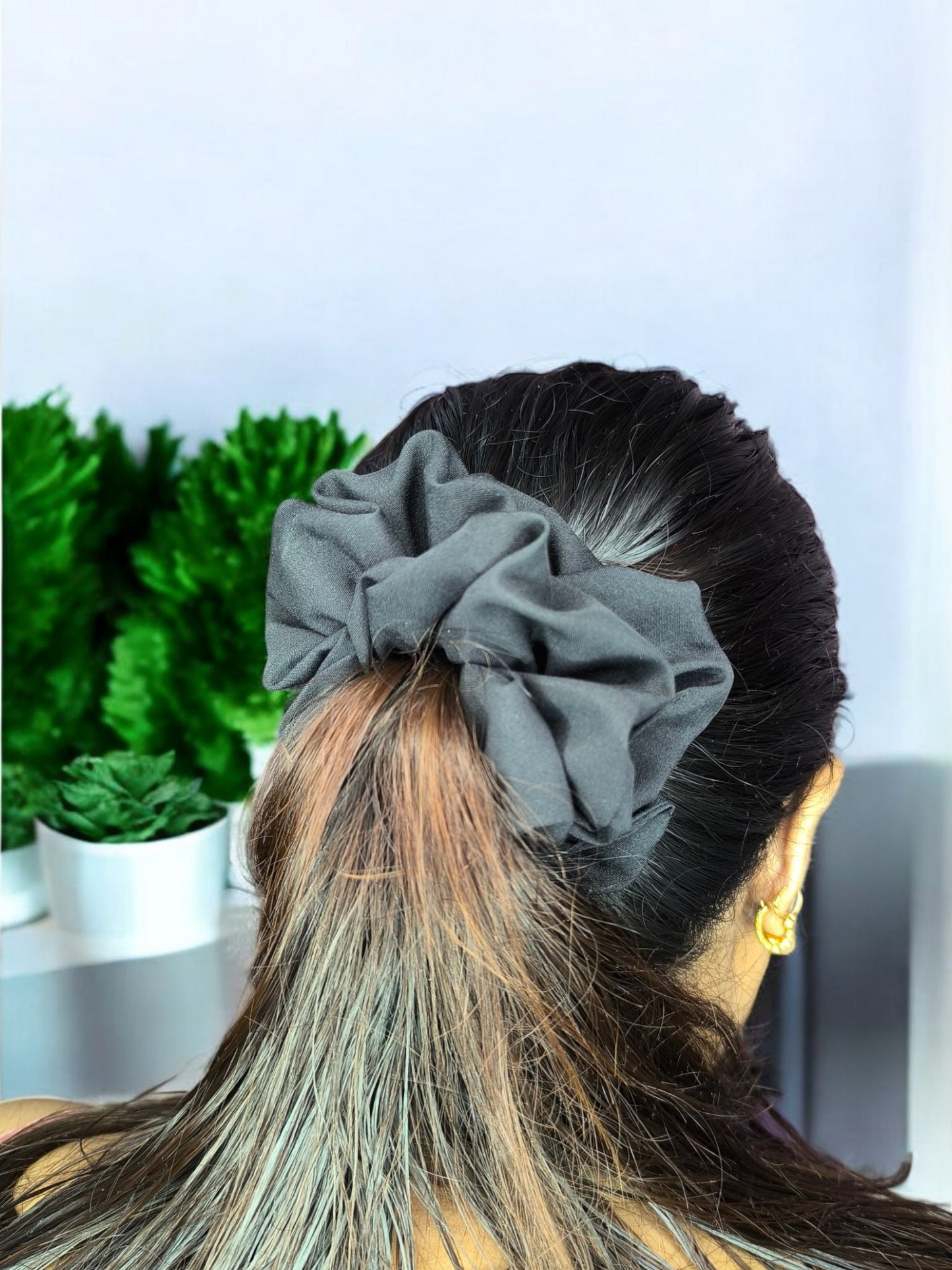 SilkSway Black XL Scrunchies | Premium Silk Satin Scrunchies | XL