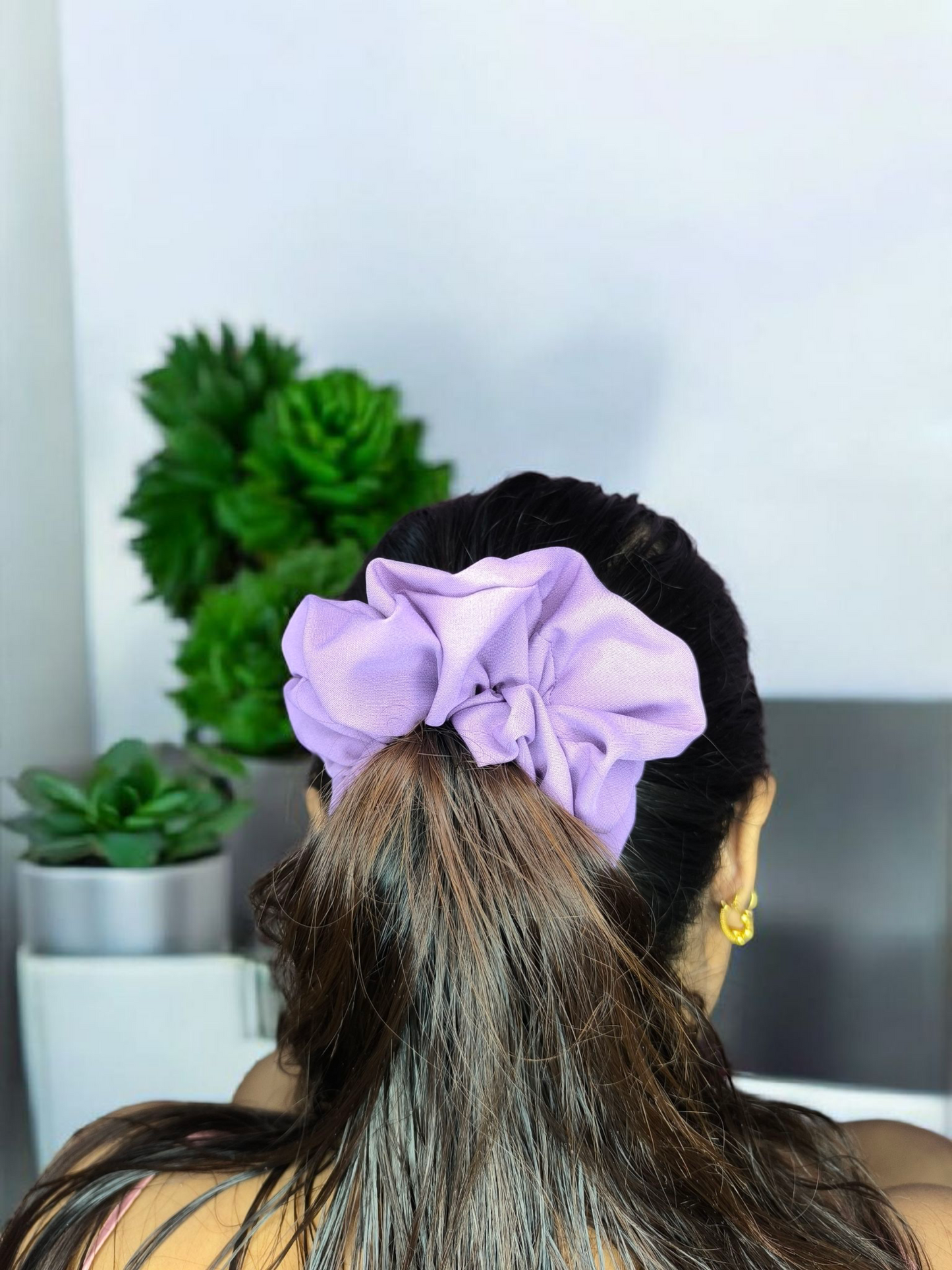 SilkSway by Yaari Collections Premium Satin Oversized Scrunchies Combo – Black & Purple Soft, Stylish & Gentle on Hair – Ideal for College Girls & Working Women