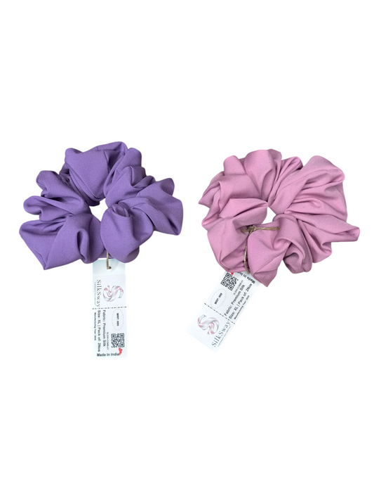 SilkSway by Yaari Collections Premium Satin Oversized Scrunchies Combo – Pink & Purple Soft, Stylish & Gentle on Hair – Ideal for College Girls & Working Women